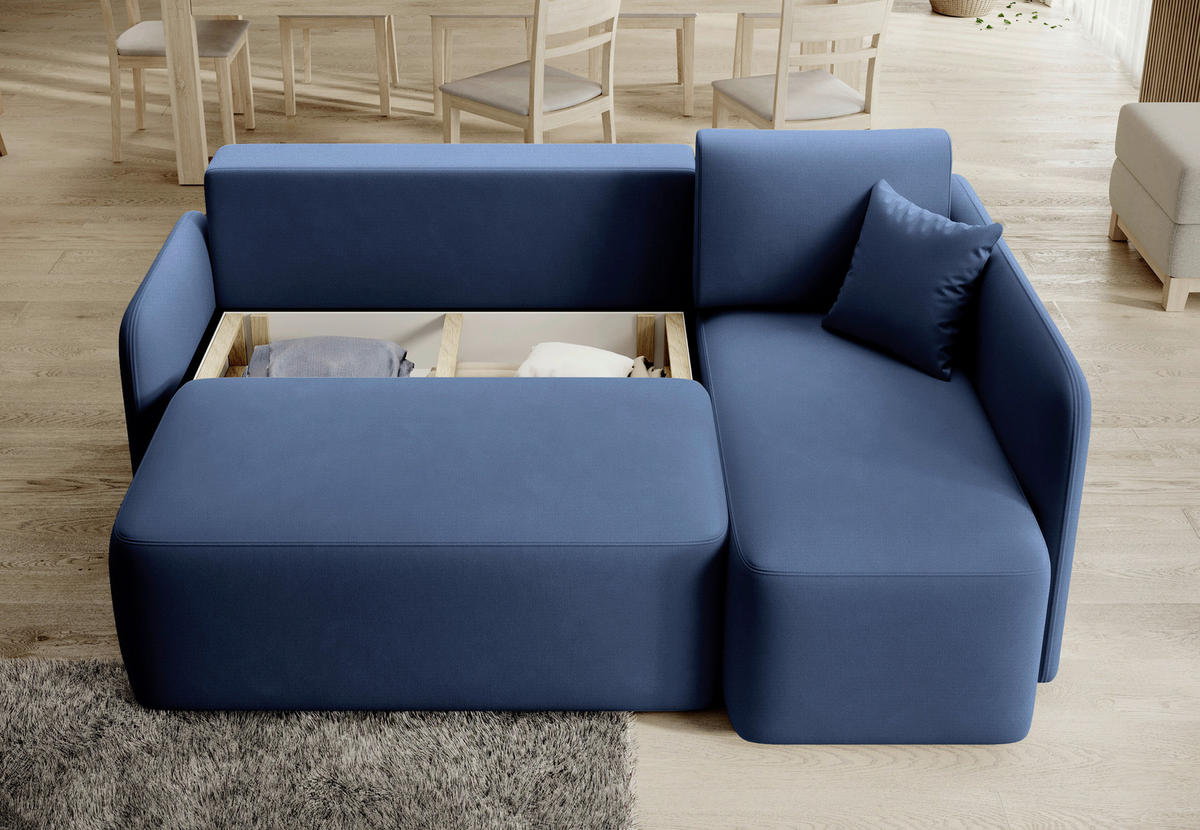 ECKSOFA  in Plüsch Blau  206/150 cm  - Blau/Schwarz, Design, Kunststoff/Textil (206/150cm) - P & B