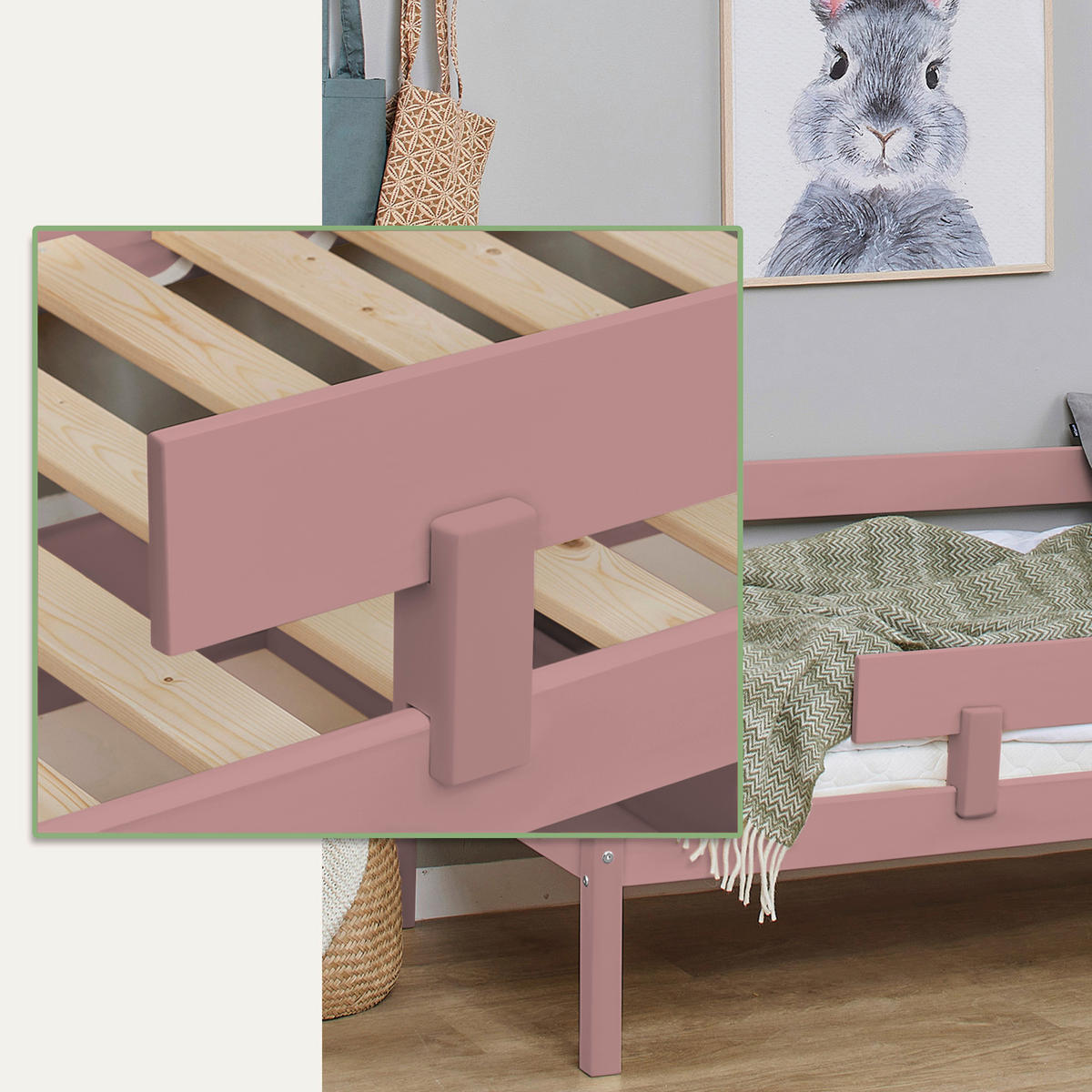 BETTSCHUTZGITTER  - Rosa, MODERN, Holz (100/22,5/4cm) - MID.YOU