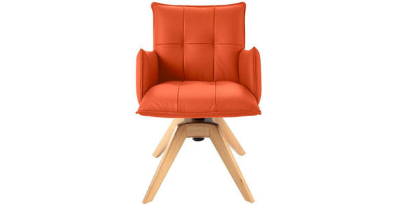 ARMLEHNSTUHL  in Echtleder pigmentiert  - Eichefarben/Orange, Design, Leder/Holz (86/57/65cm) - Valnatura