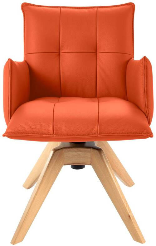 ARMLEHNSTUHL  in Echtleder pigmentiert  - Eichefarben/Orange, Design, Leder/Holz (86/57/65cm) - Valnatura