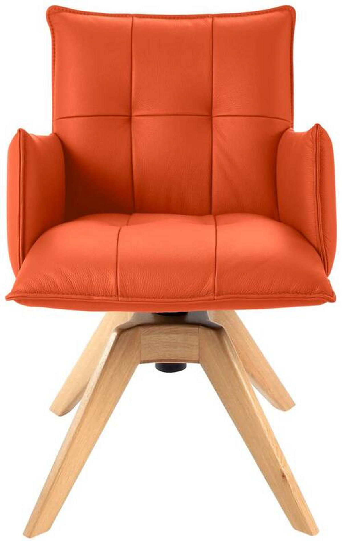 ARMLEHNSTUHL  in Echtleder pigmentiert  - Eichefarben/Orange, Design, Leder/Holz (86/57/65cm) - Valnatura
