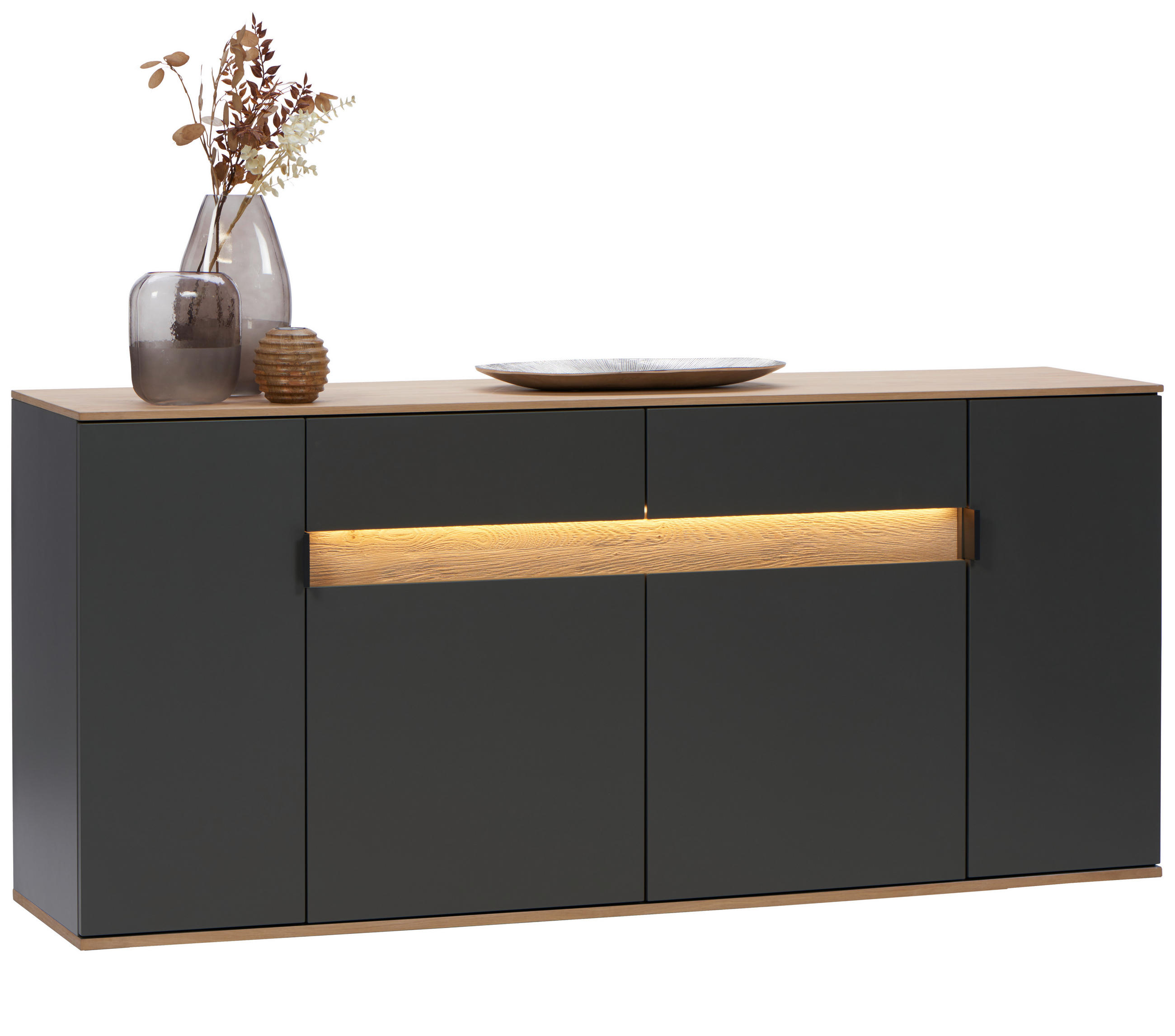 Dieter Knoll ŠIROKÁ KOMODA, antracitová, farba duba, 180,6/82/42 cm