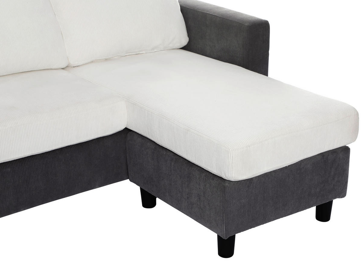 ECKSOFA Weiß Cord  - Dunkelgrau/Schwarz, Design, Kunststoff/Textil (198/135cm) - P & B