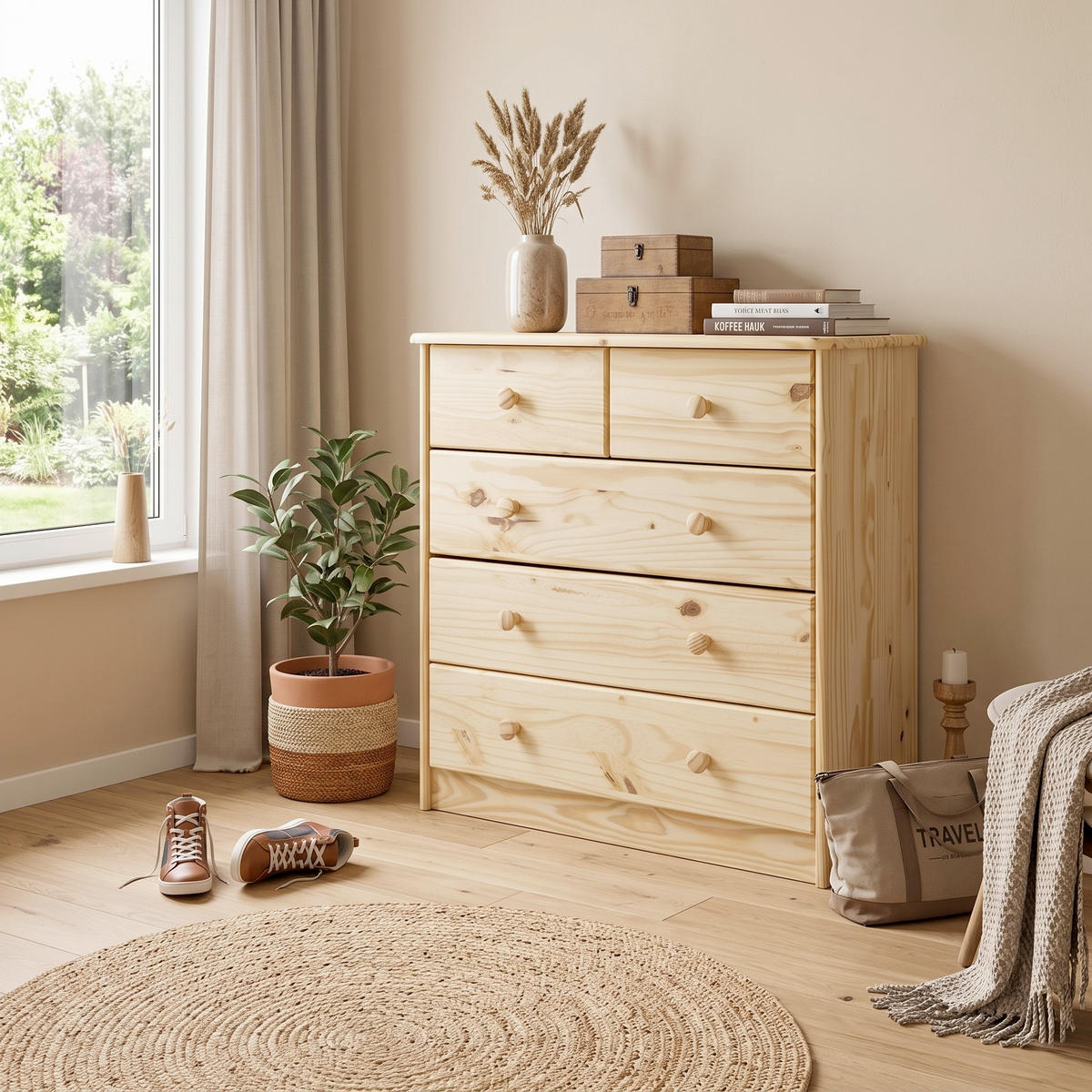 KOMMODE , 81/75/35 cm, 5 Schublade(n)  - Naturfarben, Design, Holz (81/75/35cm) - MID.YOU