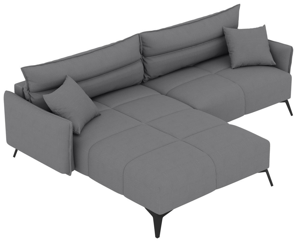 ECKSOFA in Cord Grau  180/253 cm  - Schwarz/Grau, KONVENTIONELL, Textil/Metall (180/253cm) - Carryhome
