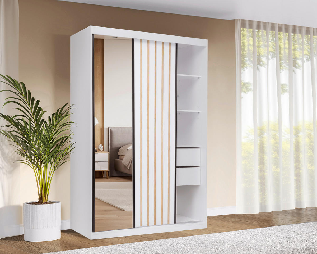 ORMAR S KLIZNIM VRATIMA bijela   - bijela/crna, Moderno, drvni materijal/metal (150/215/59,5cm) - P & B