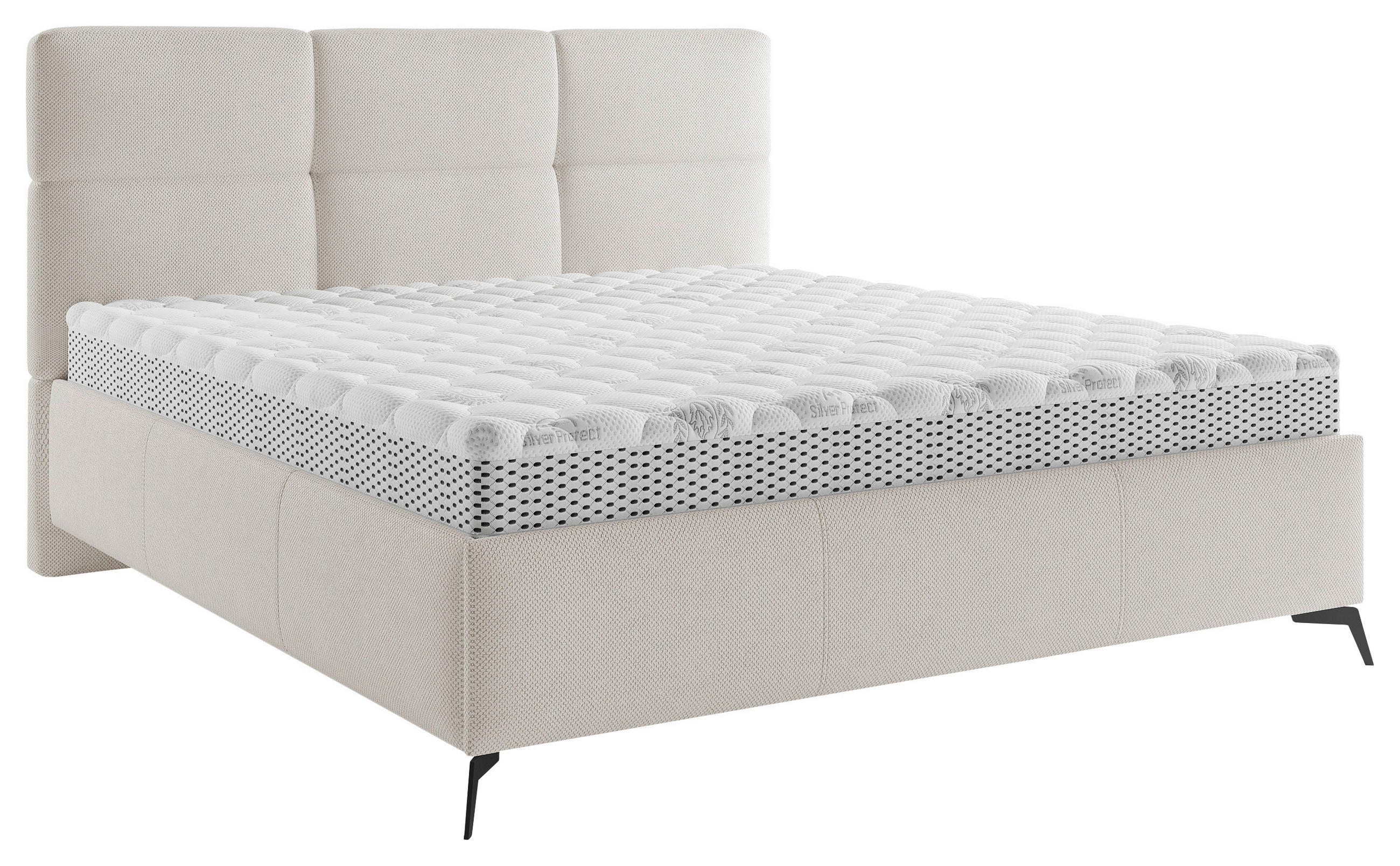 POLSTERBETT gepolstertes Kopfteil, Lattenrost 160/200 cm  in Creme  - Creme/Schwarz, MODERN, Holz/Textil (160/200cm) - Boxxx