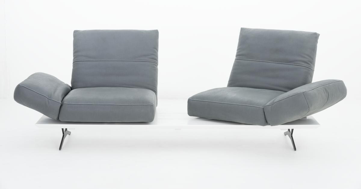 2,5-SITZER Echtleder Grau, Weiß  - Hellgrau/Weiß, Design, Leder/Metall (228/97/85cm) - Ambiente