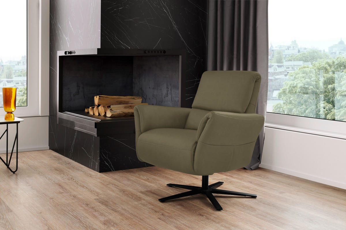 RELAXSESSEL in Leder Olivgrün  - Schwarz/Olivgrün, Design, Leder/Metall (81/118/82cm) - Schöner Wohnen
