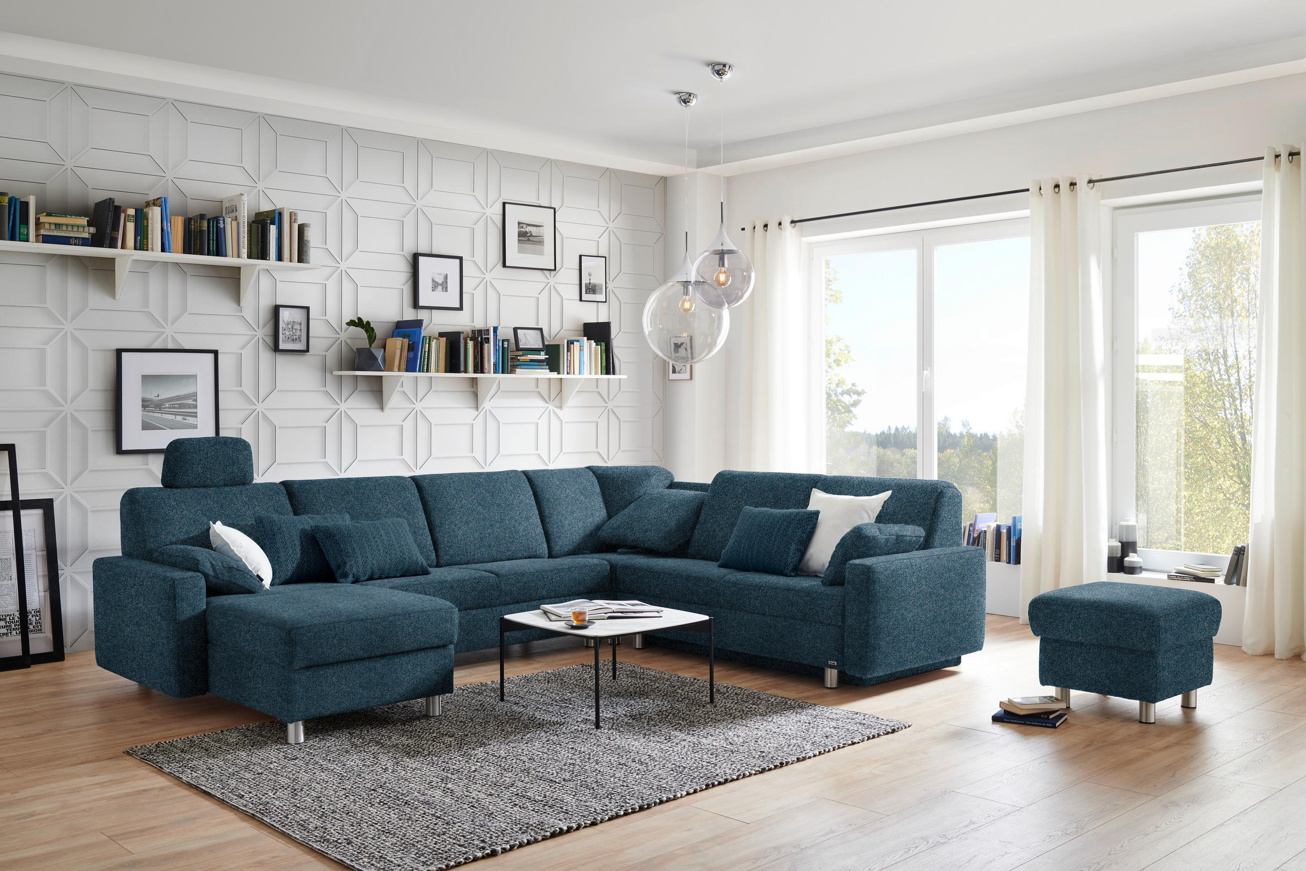 WOHNLANDSCHAFT in Chenille Blau  - Blau/Alufarben, KONVENTIONELL, Kunststoff/Textil (158/322/236cm) - Sedda