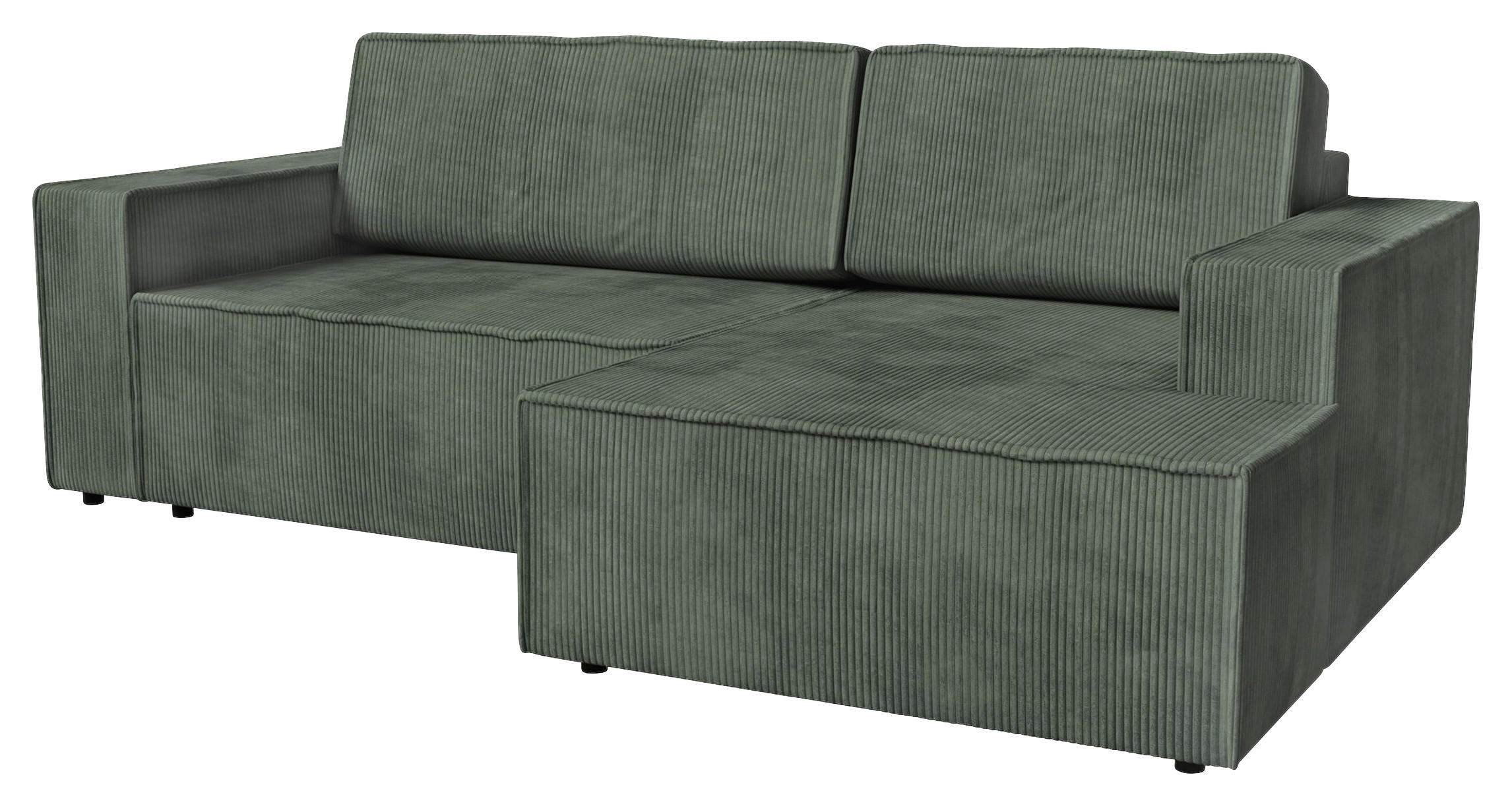 ECKSOFA inkl. Funktion Dunkelgrün Cord  - Dunkelgrün/Schwarz, MODERN, Kunststoff/Textil (245/149cm) - Stylife