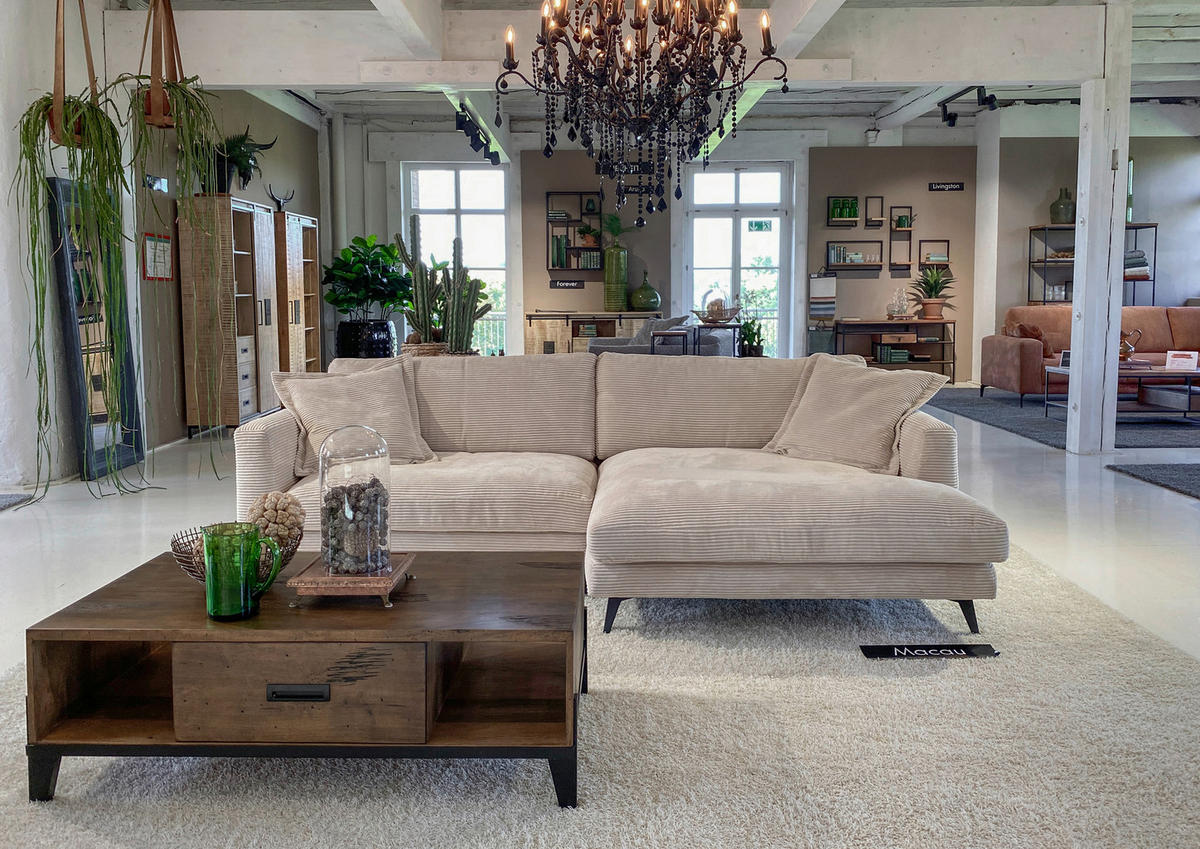 ECKSOFA Cord Beige  - Beige/Schwarz, Lifestyle, Textil/Metall (270/140cm) - Livetastic