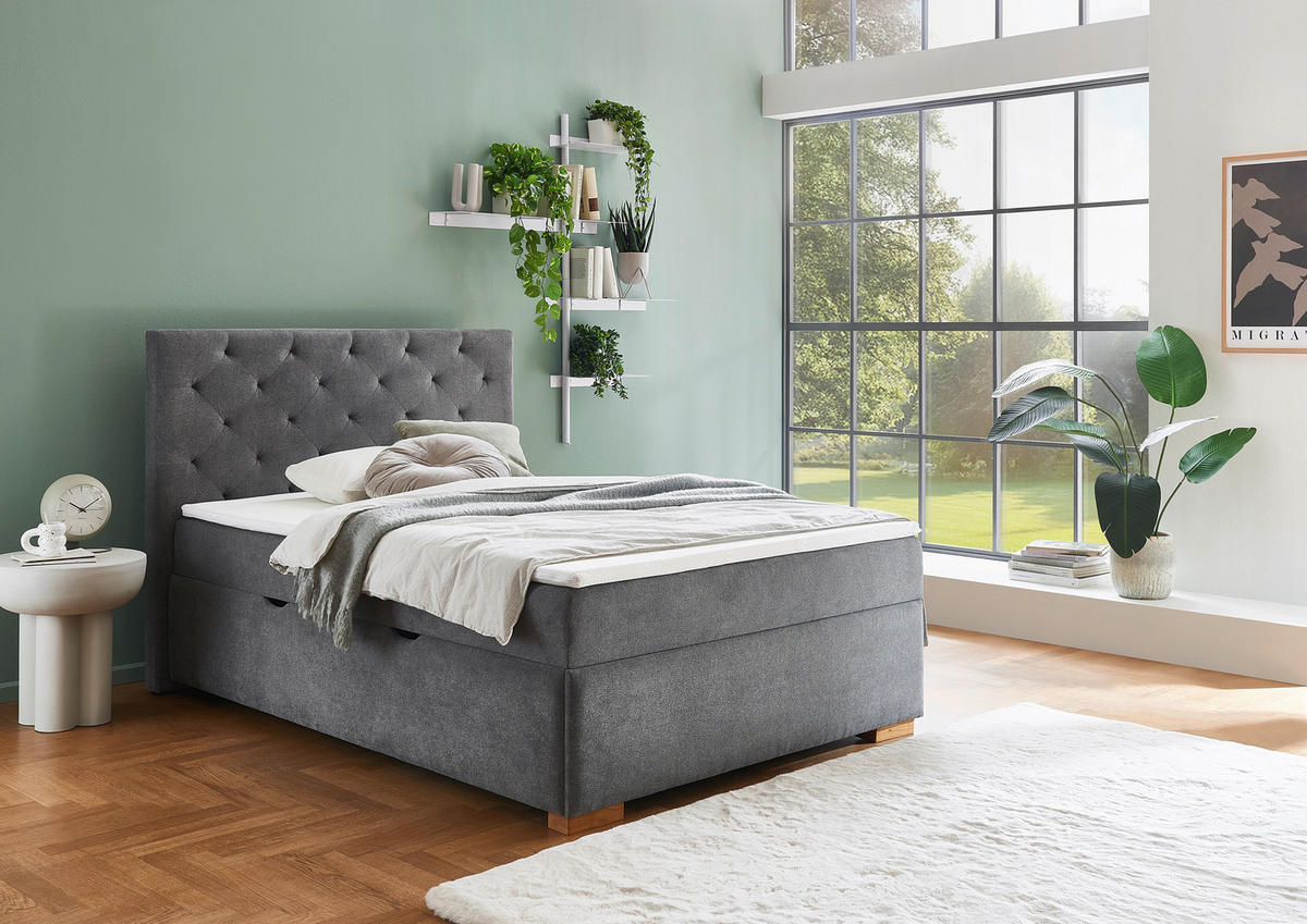 BOXBETT 140/200 cm  in Anthrazit  - Eichefarben/Anthrazit, Basics, Holz/Textil (140/200cm) - Boxxx