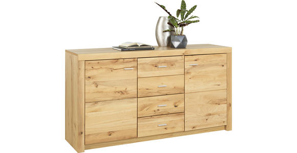 KOMMODE 163/88/44 cm Wildkernbuche furniert, massiv  - Buchefarben/Alufarben, KONVENTIONELL, Holz/Kunststoff (163/88/44cm) - Cantus