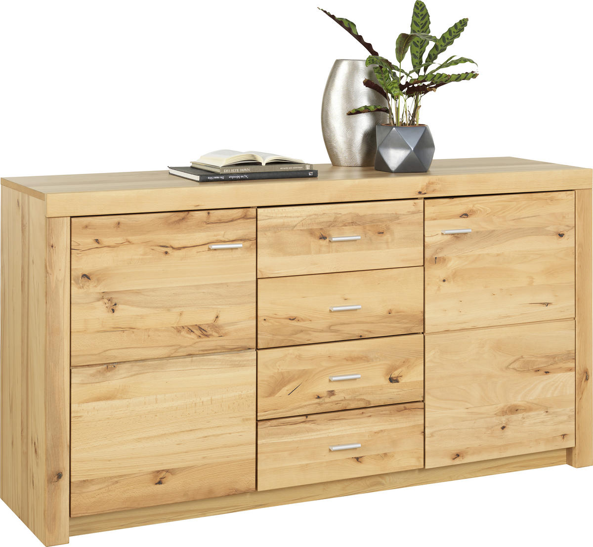 KOMODA, barve bukve  - barve aluminija/barve bukve, Konvencionalno, umetna masa/les (163/88/44cm) - Valnatura