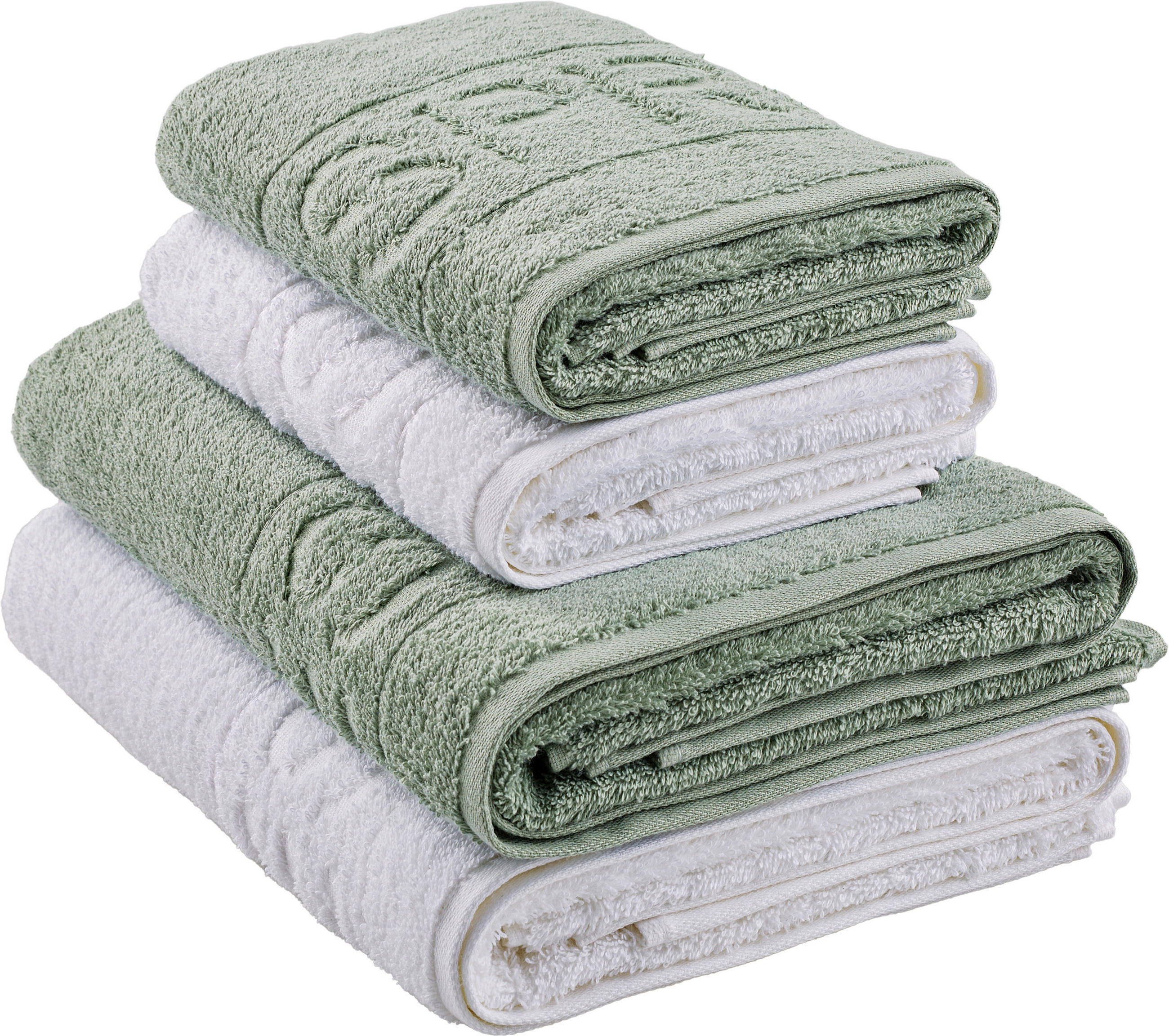 Esprit SADA RUČNÍKŮ A OSUŠEK, 50x100/67x140 cm, bílá, šalvějově zelená