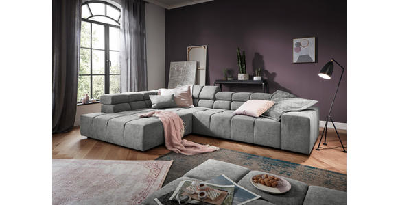 ECKSOFA  in Velours Hellgrau  213/317 cm  - Hellgrau/Schwarz, Design, Kunststoff/Textil (213/317cm) - Hom`in