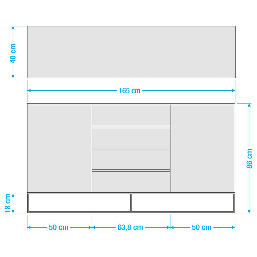 Thumbnail - home24 Sideboard, Schwarz, Eiche, Holzwerkstoff, Eiche, furniert, 2 Fächer, 4 Schubladen, 165x86x40 cm, Beimöbel erhältl...