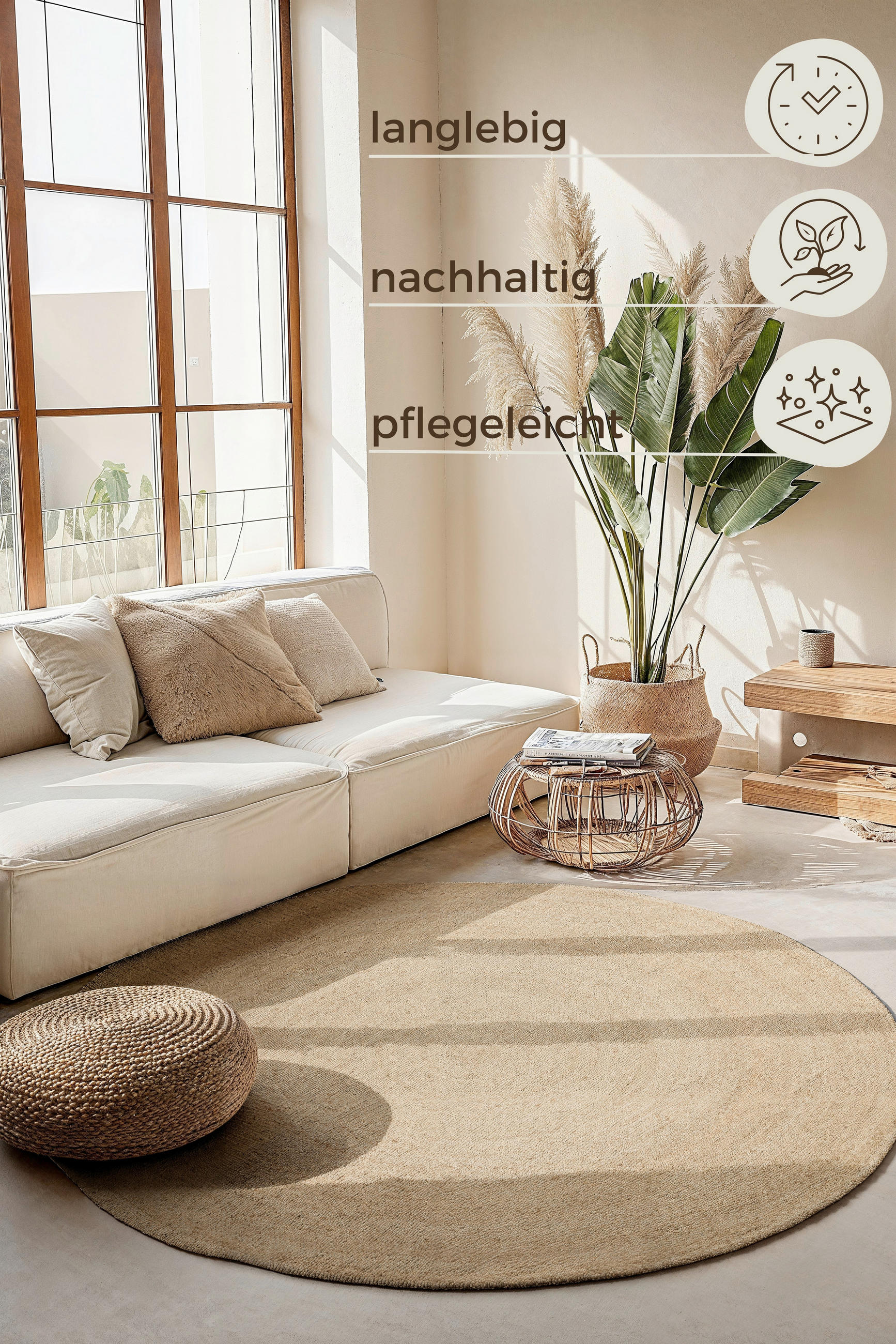 JUTETEPPICH 100 cm Jute Braided Champagner  - Champagner, Design, Textil (100cm)
