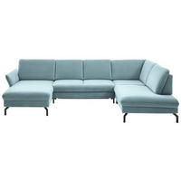 WOHNLANDSCHAFT in Velours Blau  - Blau/Schwarz, Design, Textil/Metall (179/335/220cm) - Beldomo System