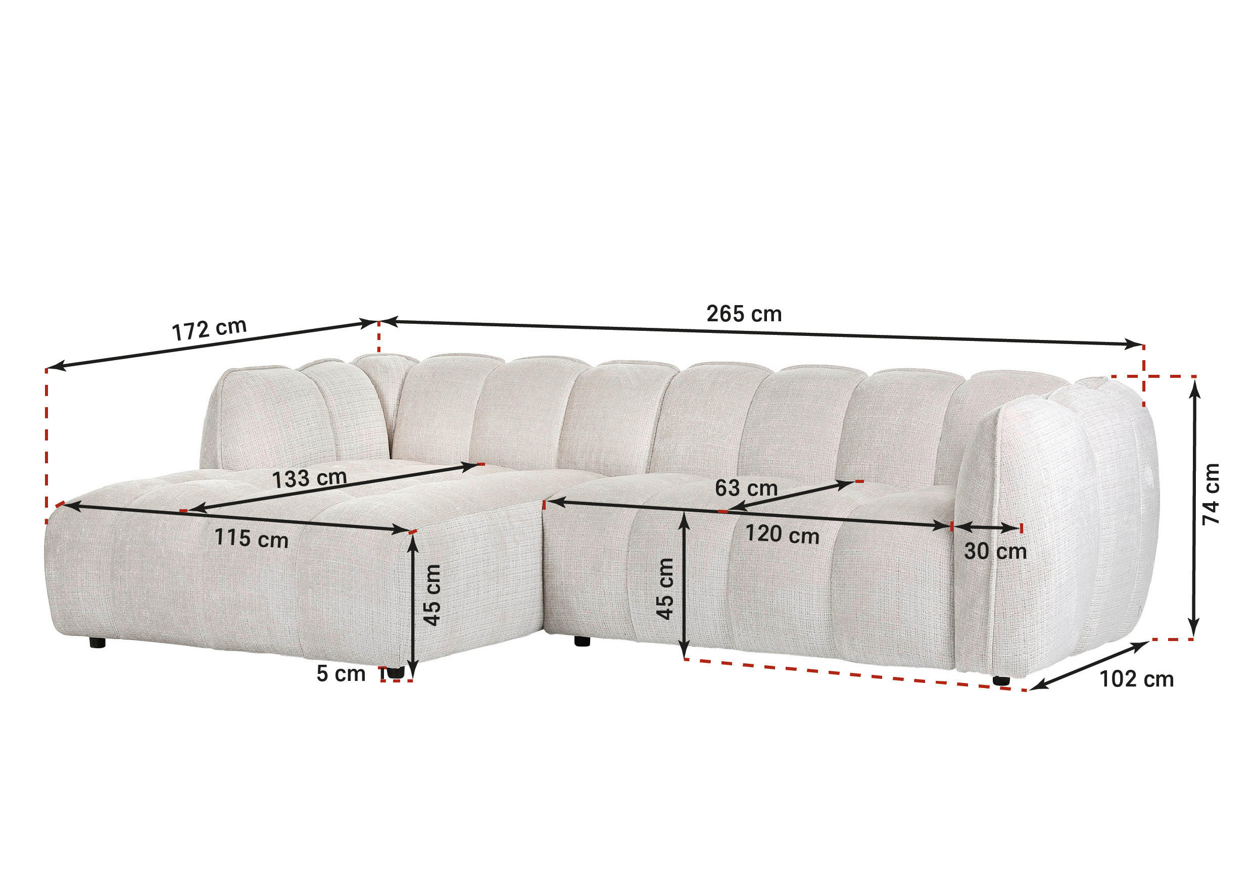 Thumbnail - Carryhome Ecksofa, Dunkelgrau, Textil, 2-3-Sitzer, Ottomane links, L-Form, 272x172 cm, seitenverkehrt erhältlich, Rücken...