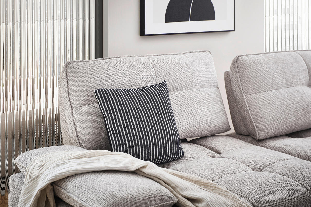 ECKSOFA Ottomane rechts  Greige Chenille  - Greige/Schwarz, Design, Textil/Metall (284/188cm) - Stylife