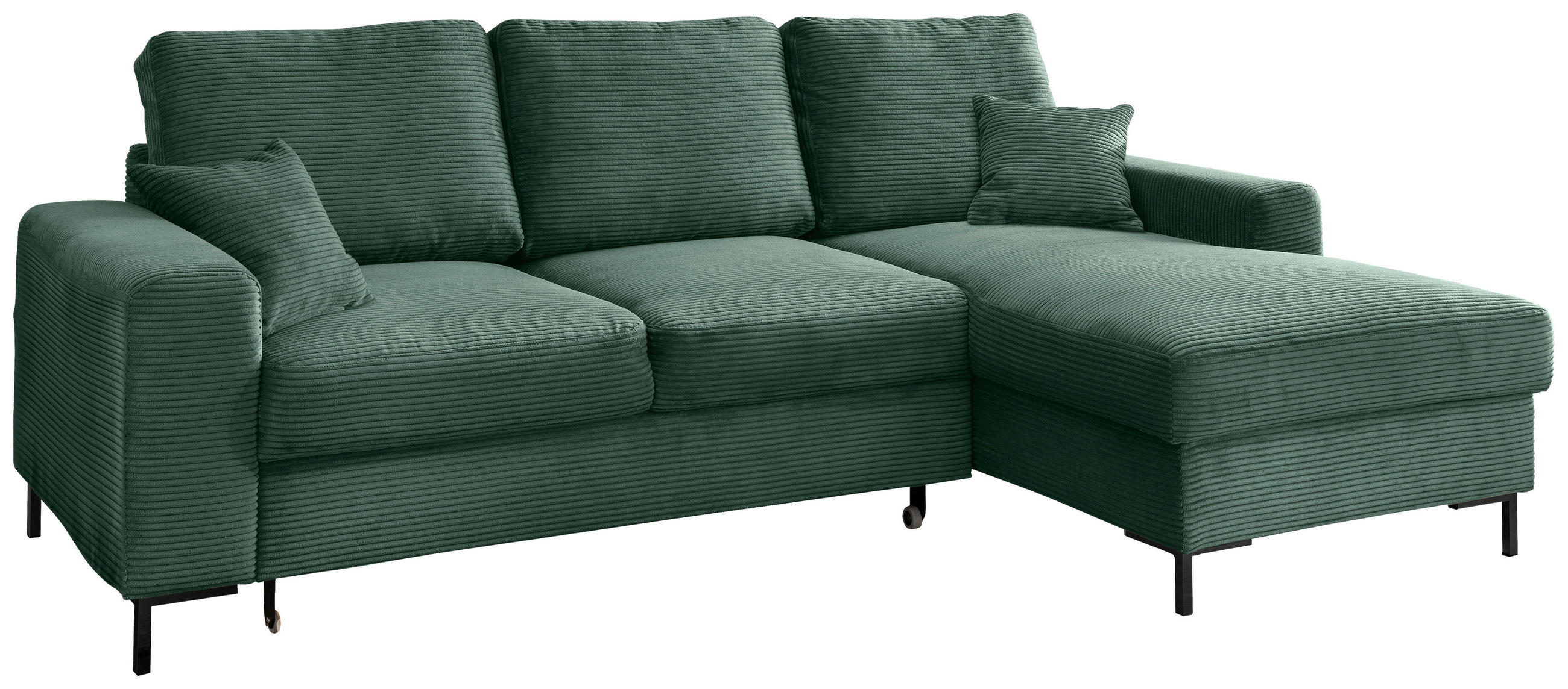 ECKSCHLAFSOFA in Cord Dunkelgrün  - Dunkelgrün/Schwarz, KONVENTIONELL, Textil/Metall (237/143cm) - Livetastic