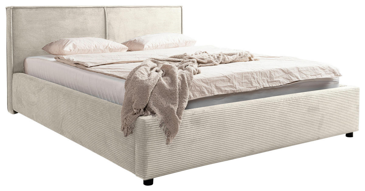 POLSTERBETT Lattenrost, Bettkasten 180/200 cm  in Creme  - Creme/Schwarz, MODERN, Holz/Textil (180/200cm) - MID.YOU