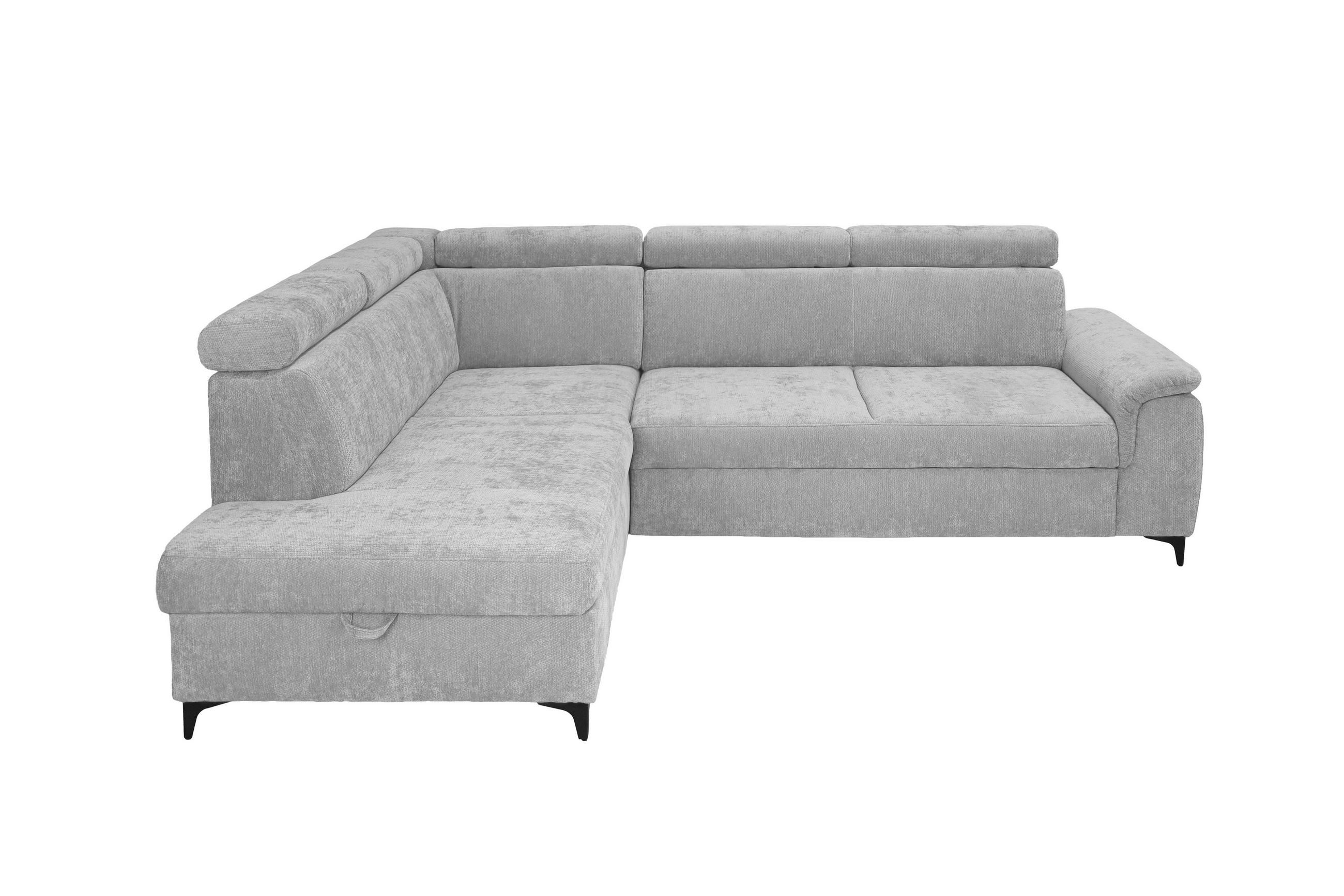 ECKSOFA Silberfarben Chenille Bettkasten, Schlaffunktion, Rücken echt, Kopfteilverstellung, Liegefläche im Originalstoff  - Silberfarben/Schwarz, KONVENTIONELL, Textil/Metall (206/265cm) - Carryhome