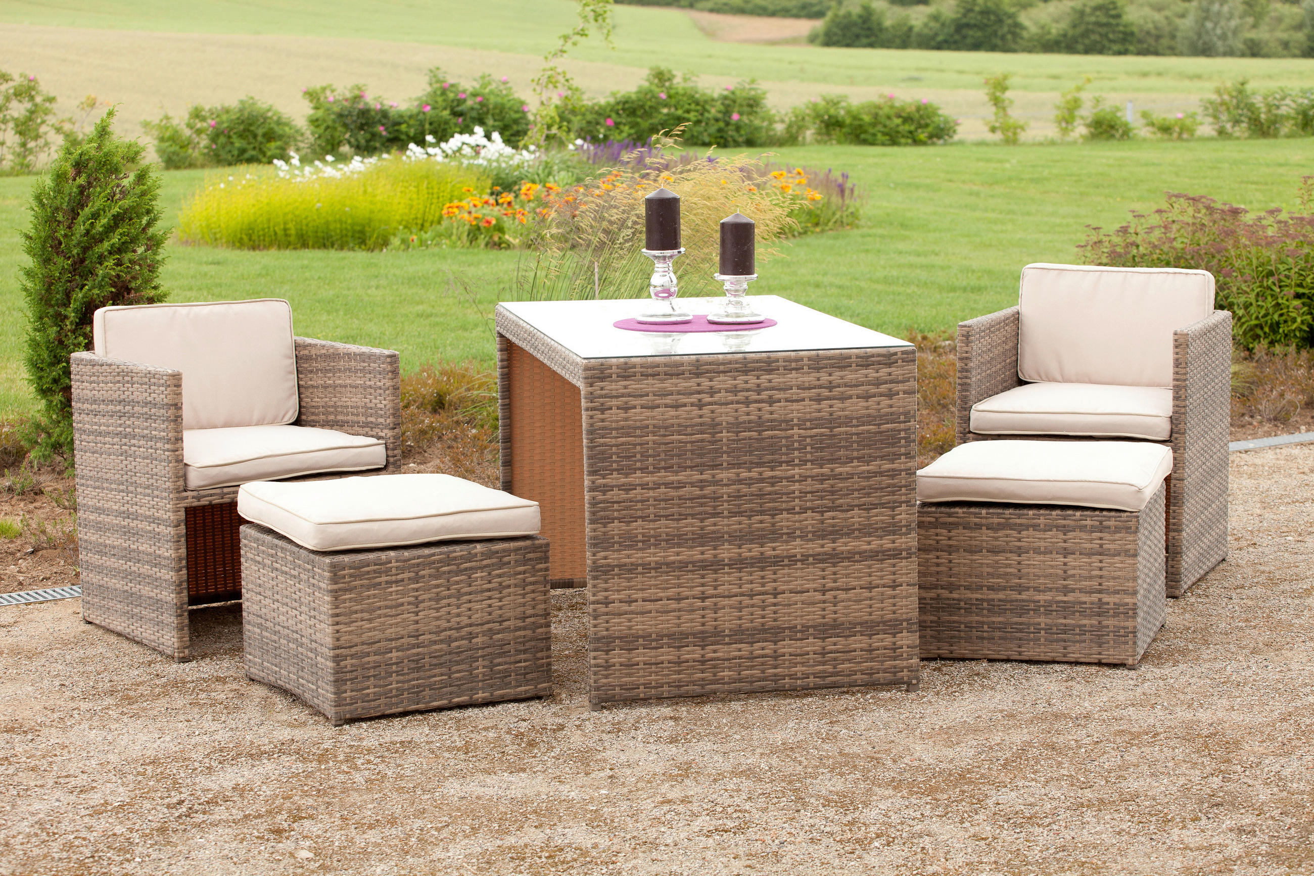 GARTENSET 5-teilig  - Beige/Naturfarben, MODERN, Glas/Kunststoff - Gardenson