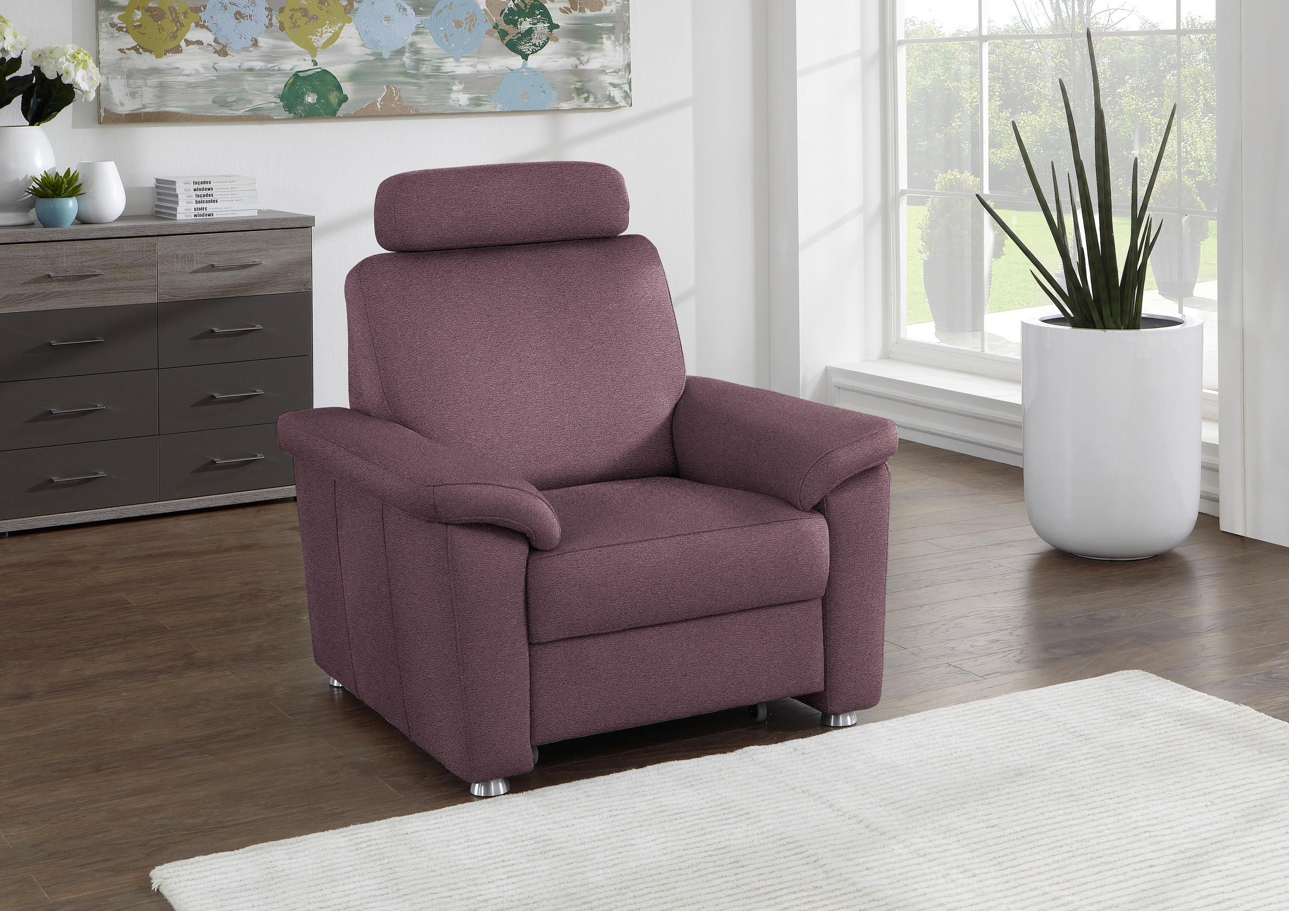 FERNSEHSESSEL in Webstoff Violett  - Silberfarben/Violett, Konventionell, Textil/Metall (102/91/91-159cm) - Beldomo System