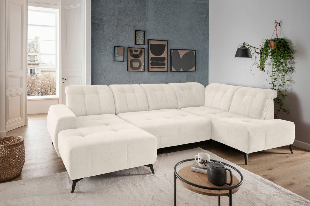 SALON PANORAMIQUE in Mikrofaser Creme  - noir/crème, Modern, textile/métal (180/337/200cm) - Livetastic