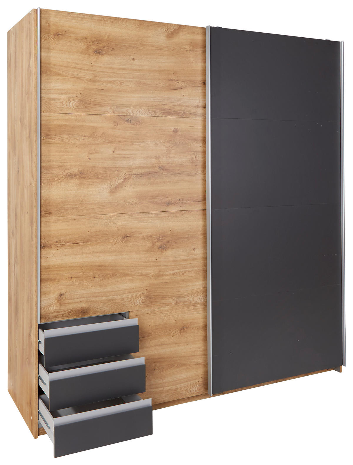 SCHWEBETÜRENSCHRANK in Eichefarben, Anthrazit  - Eichefarben/Anthrazit, Modern, Holzwerkstoff/Kunststoff (180/198/64cm) - MID.YOU