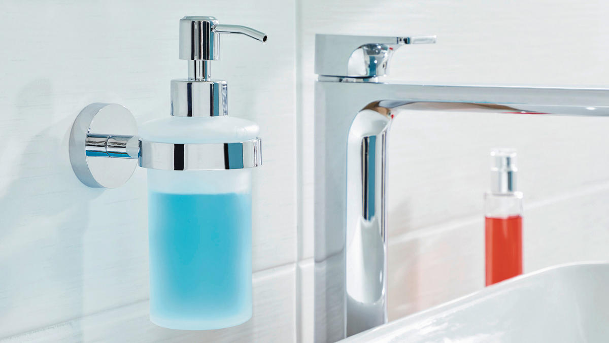 SEIFENSPENDER SMOOZ  - Chromfarben/Weiß, Basics, Glas/Metall (7/17/12cm) - Tesa