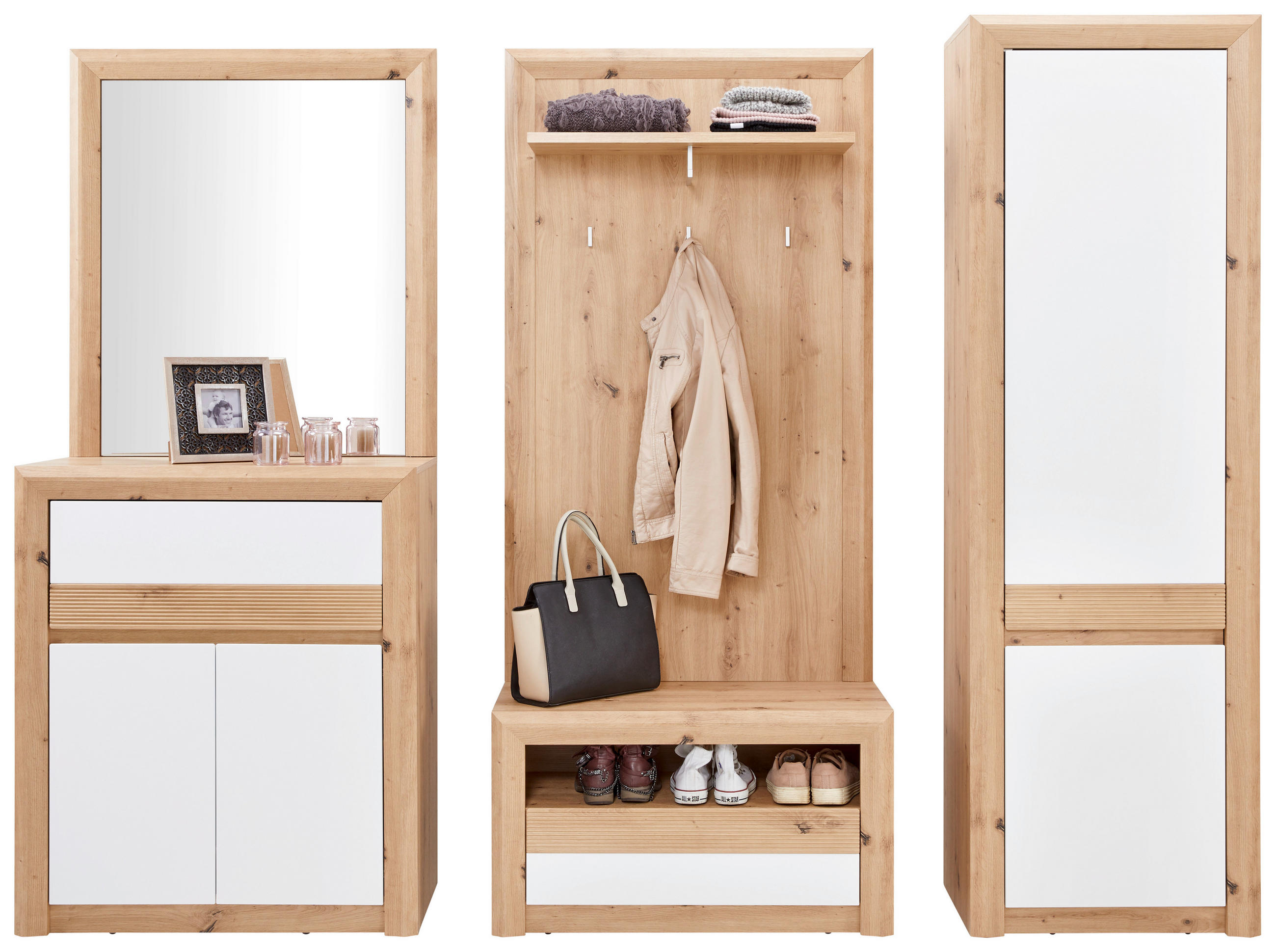 Garderoben-set Kashmir New Weiß/eiche Dekor 5--Teilig.