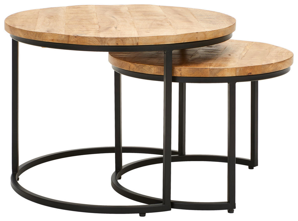 COUCHTISCH Mangoholz massiv 60-75/60-75/40-50 cm rund Naturfarben, Schwarz  - Schwarz/Naturfarben, Natur, Holz/Metall (60-75/60-75/40-50cm) - Livetastic