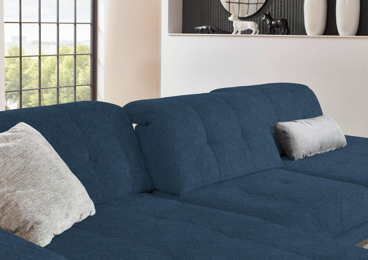 ECKSOFA in Flachgewebe Blau  - Blau/Schwarz, Design, Textil/Metall (190/309cm) - Beldomo Style