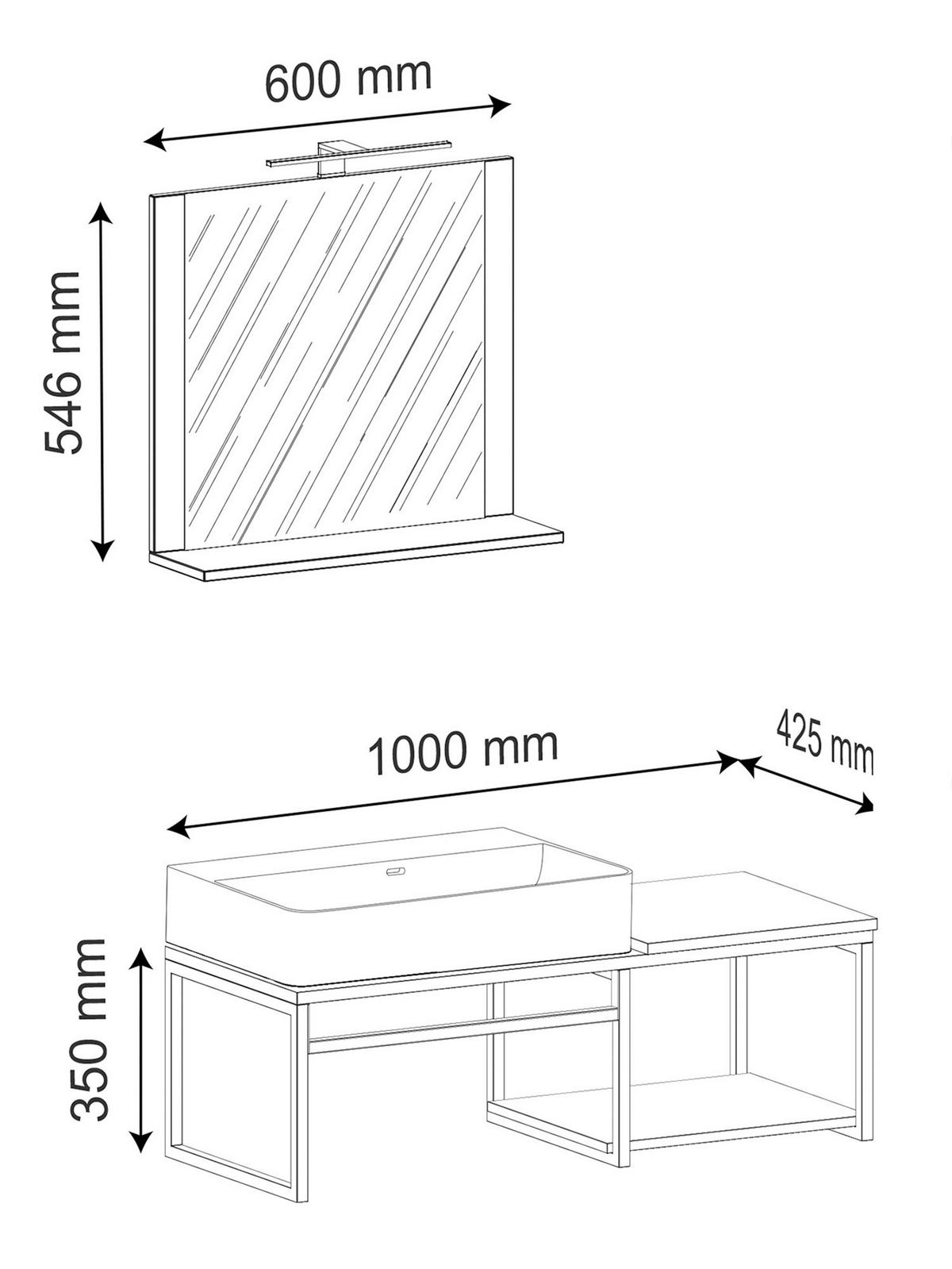 BADEZIMMER 3-teilig  in 100 cm  - Weiss/Schwarz, Modern, Glas/Keramik (100cm) - MID.YOU