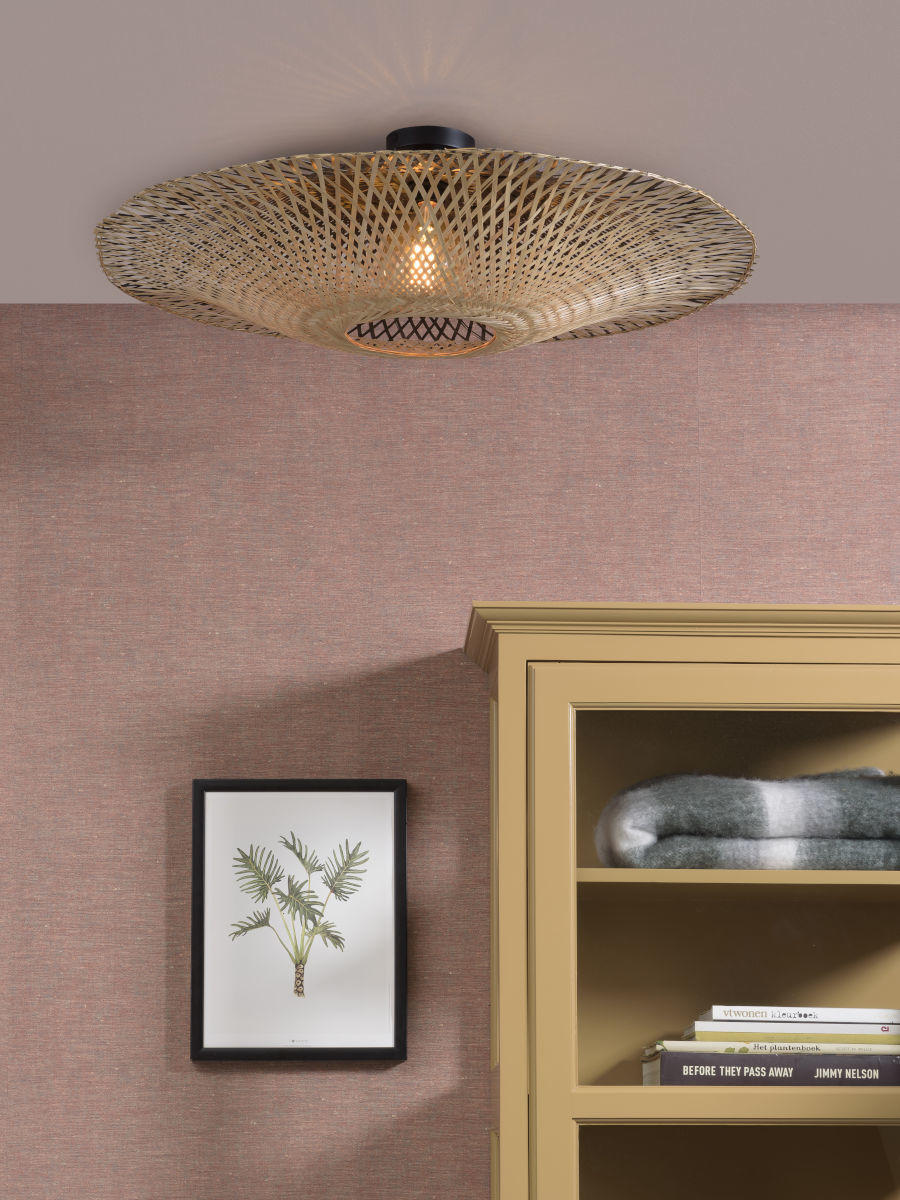DECKENLEUCHTE 87 cm - Hellbraun/Schwarz, Natur, Naturmaterialien/Metall (87cm) - Good & Mojo