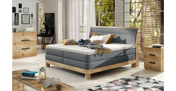 BOXSPRINGBETT 140/200 cm,  in Dunkelgrau, gepolstertes Kopfteil, Topper, Matratzen, H3 + H3 = fest  - Eichefarben/Dunkelgrau, Natur, Holz/Textil (140/200cm) - Valnatura