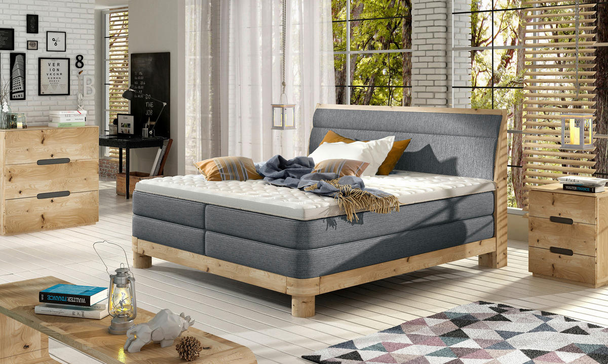 BOXSPRINGBETT 160/200 cm,  in Dunkelgrau, gepolstertes Kopfteil, Topper, Matratzen, H3 + H3 = fest  - Eichefarben/Dunkelgrau, Natur, Holz/Textil (160/200cm) - Valnatura