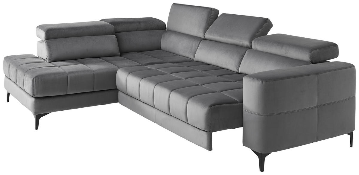 ECKSOFA inkl.Funktionen Dunkelgrau Samt  - Dunkelgrau/Schwarz, Design, Kunststoff/Textil (202/281cm) - Xora