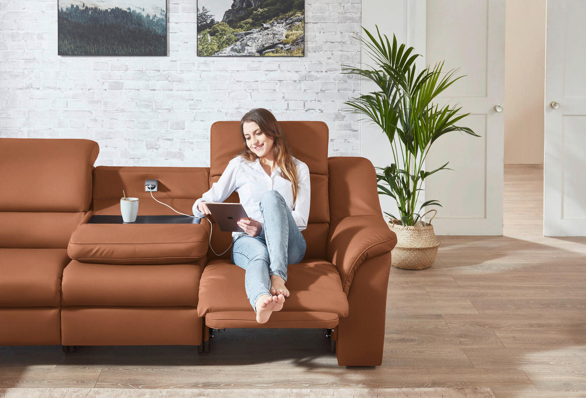 ECKSOFA  in Echtleder Aprikose  260/324 cm  - Aprikose/Schwarz, KONVENTIONELL, Leder/Kunststoff (260/324cm) - Cantus