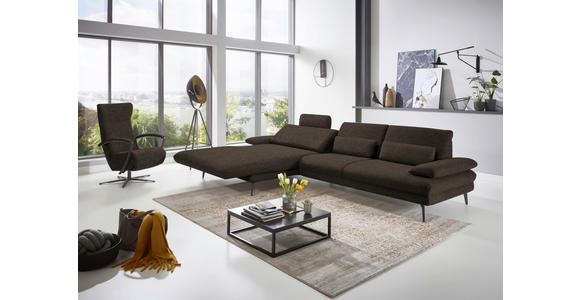 ECKSOFA in Velours Dunkelbraun 180/310 cm - Dunkelbraun/Schwarz, Design, Textil/Metall (180/310cm) - Dieter Knoll