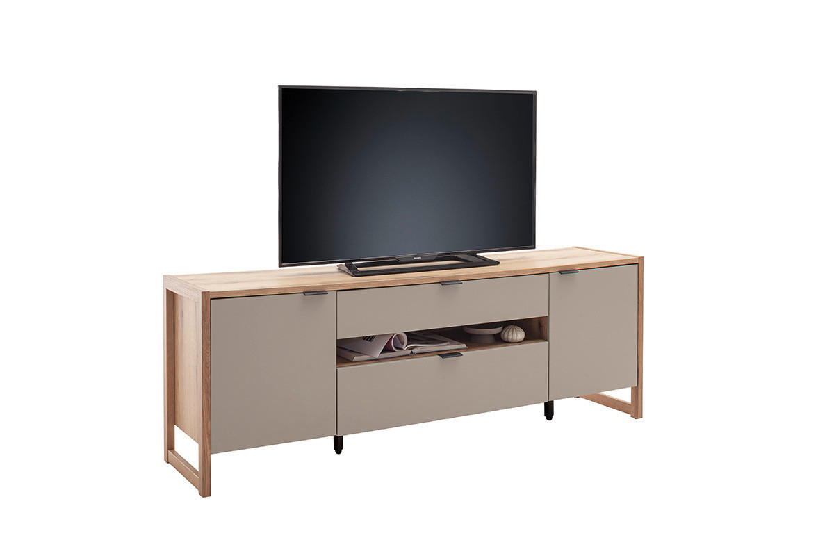TV-ELEMENT Grau, Schwarz, Eichefarben  185/67/44 cm  - Eichefarben/Anthrazit, Design, Holzwerkstoff/Metall (185/67/44cm) - Hom`in