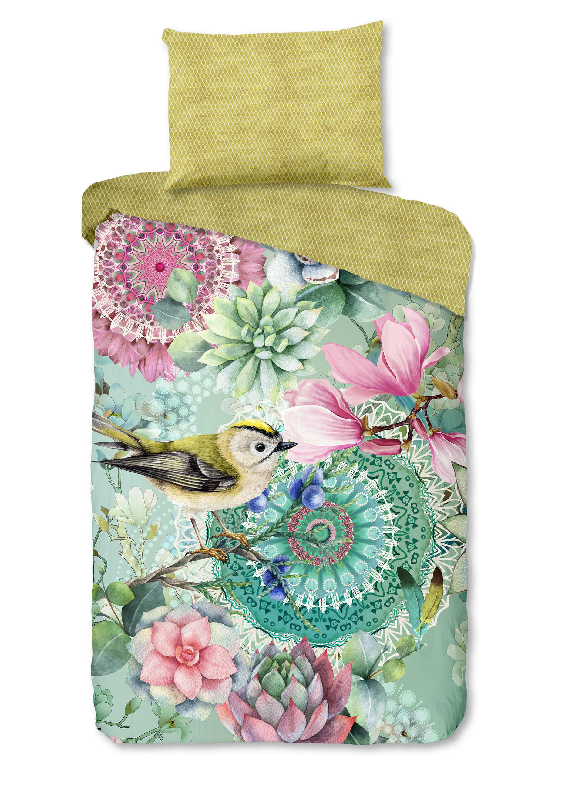 BETTWÄSCHE HIP Satin 140/200 cm  - Hellgelb/Mintgrün, Design, Textil (140/200cm)