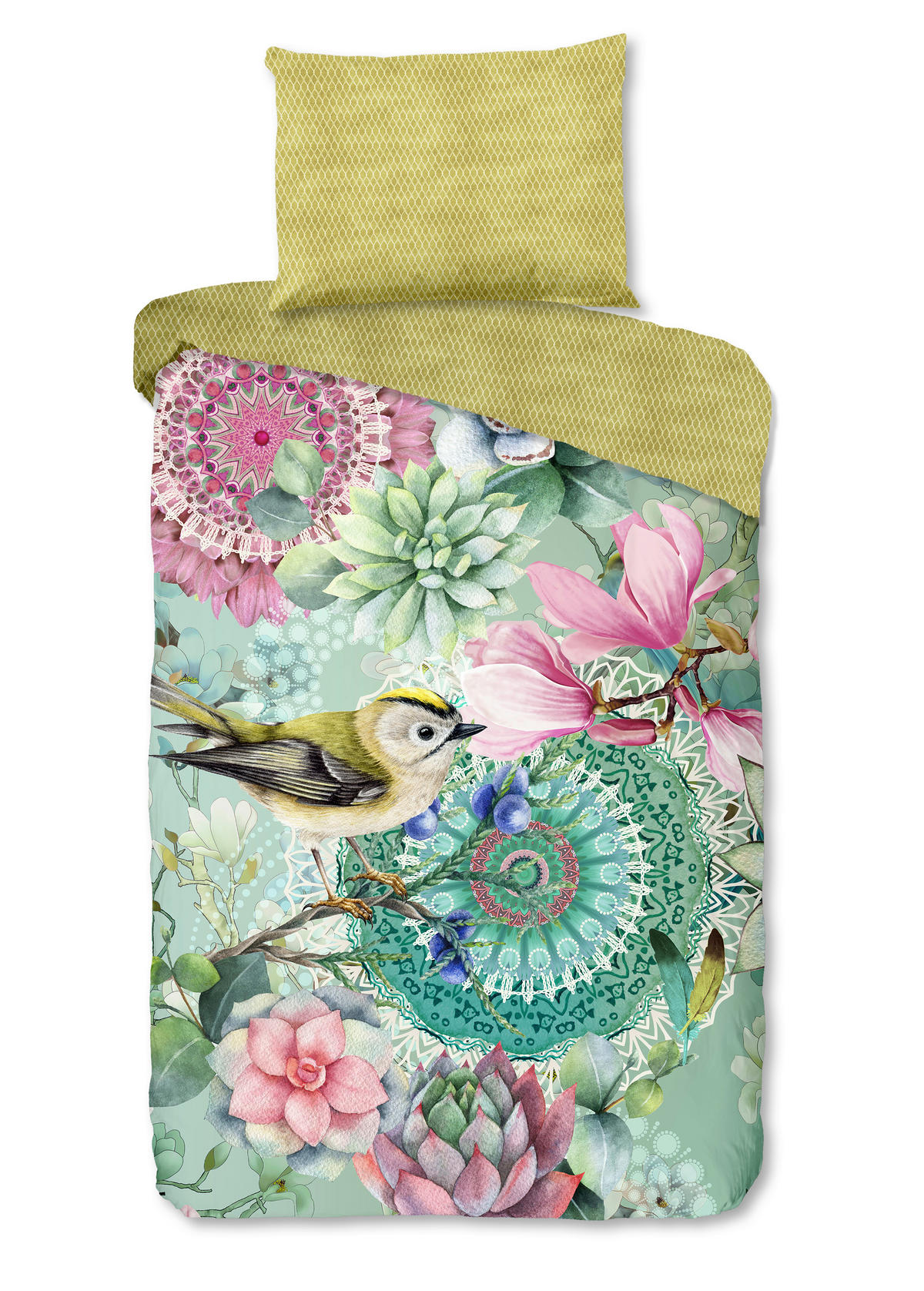 BETTWÄSCHE HIP Satin 140/200 cm  - Hellgelb/Mintgrün, Design, Textil (140/200cm)