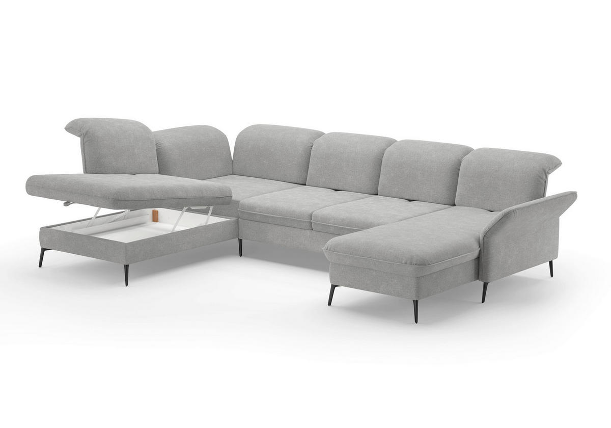WOHNLANDSCHAFT in Flachgewebe Hellgrau  - Hellgrau/Schwarz, Konventionell, Textil/Metall (231/359/198cm) - Sit & More