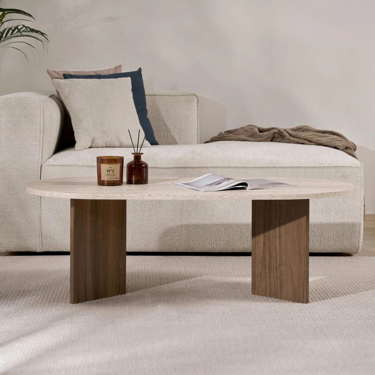 COUCHTISCH Holzwerkstoff   - Elfenbein/Walnussfarben, Design, Holzwerkstoff (119/40/60cm) - MID.YOU