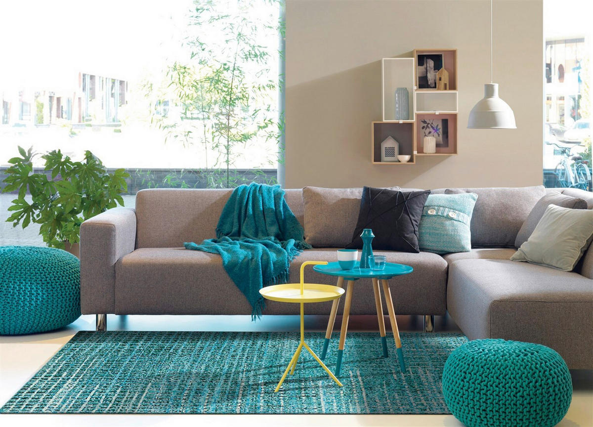 FLACHWEBETEPPICH 170/240 cm  - Türkis, Basics, Textil (170/240cm) - Kayoom